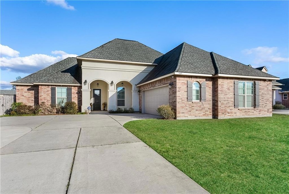 Front Facade, over-sized driveway
