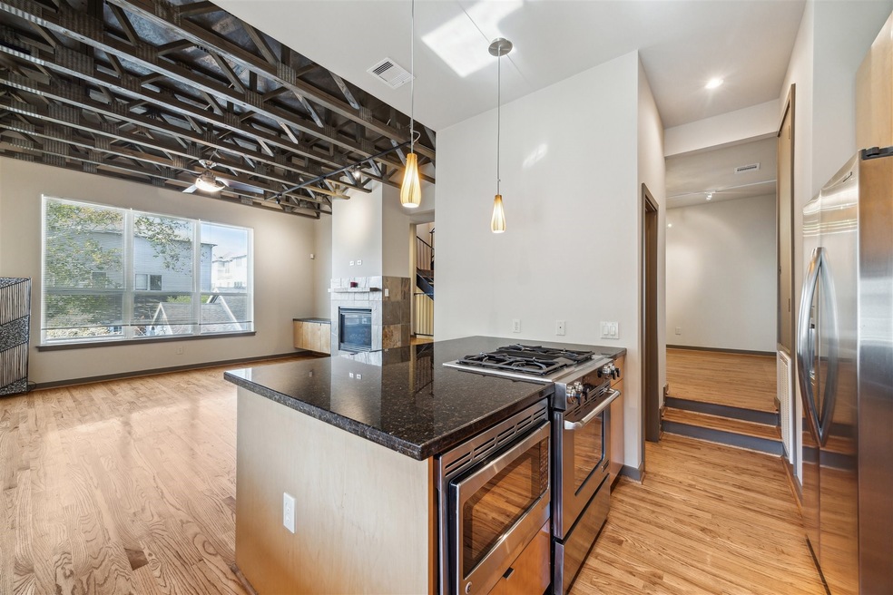 The kitchen opens to the living space with conveni