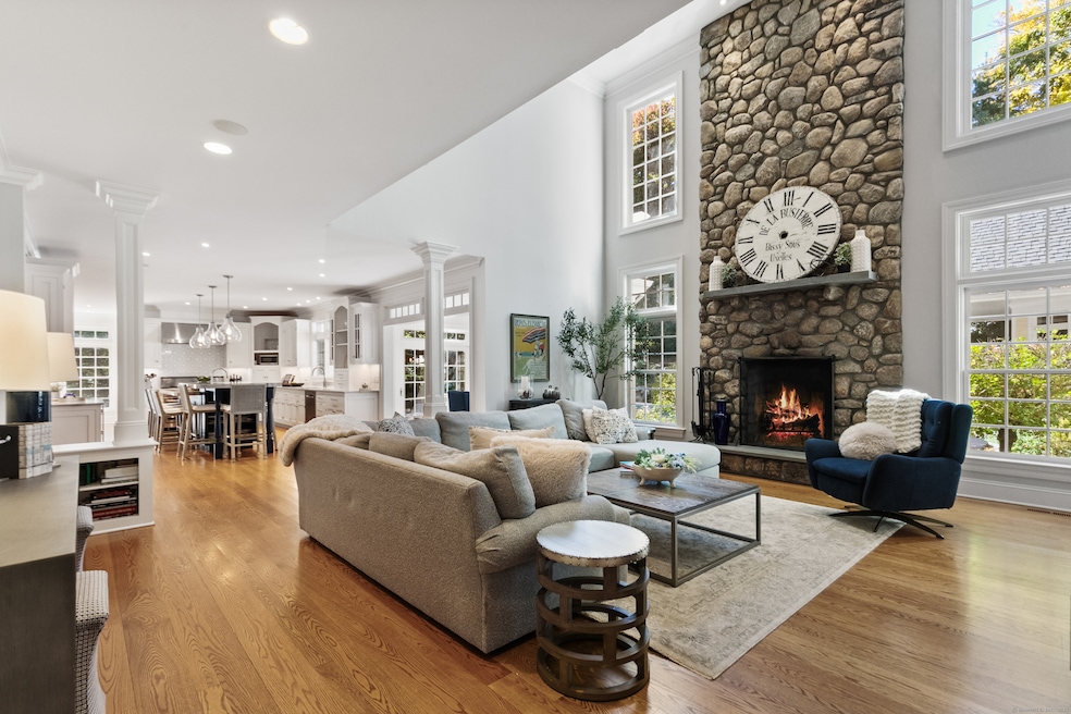 Incredible entertaining flow with stone fireplace