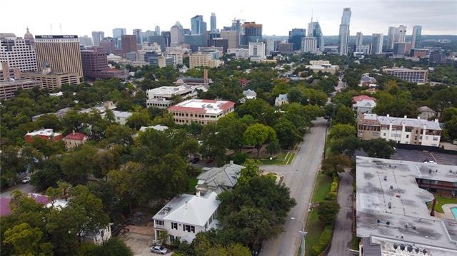 Drone view of Downtown Austin directly above 1812 