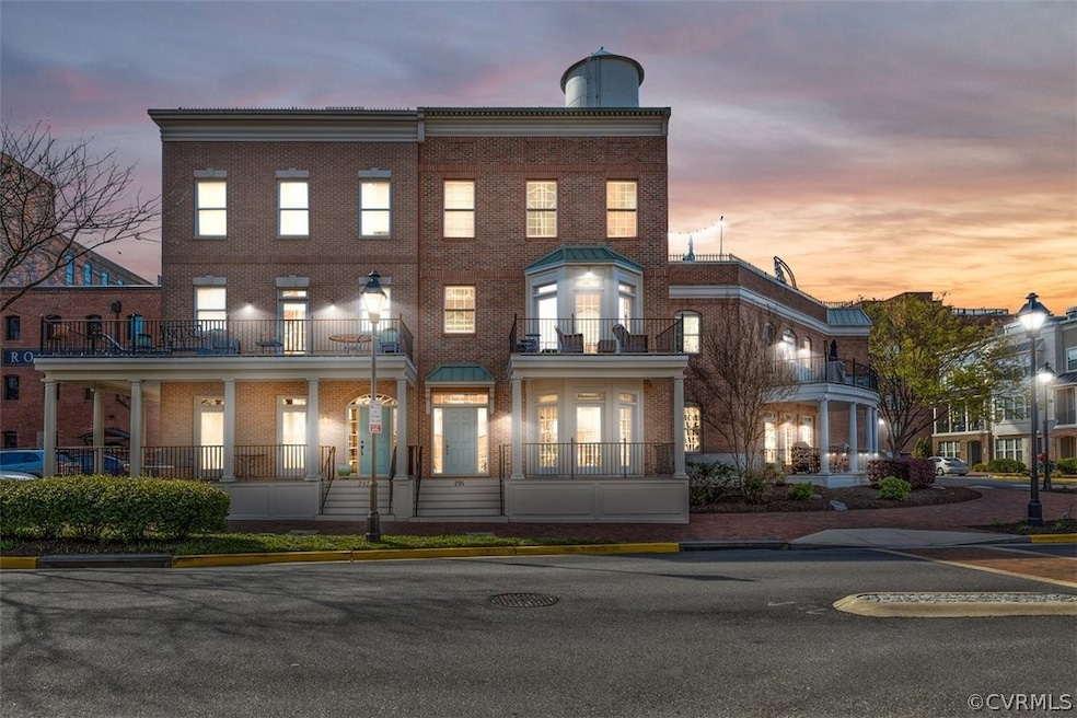 View of outdoor building at dusk