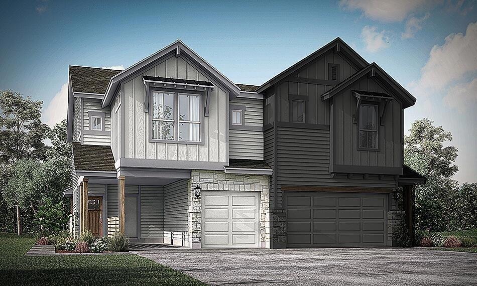 View of front facade with board and batten siding