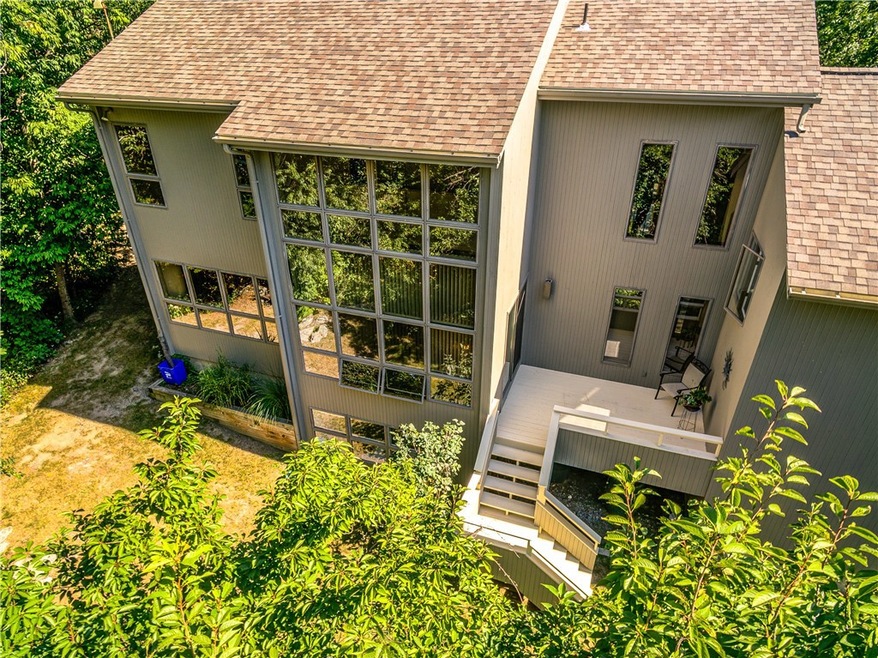 An aerial view of the front of the house