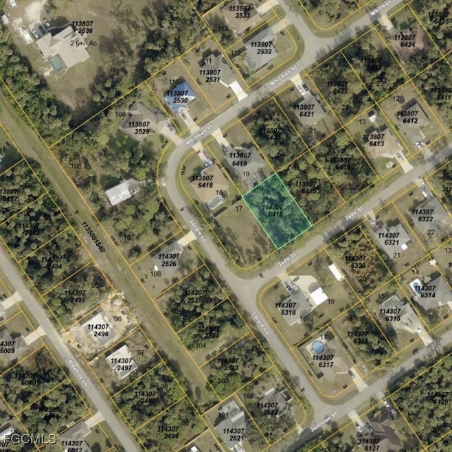 Aerial view of property's location featuring property parcel outlined