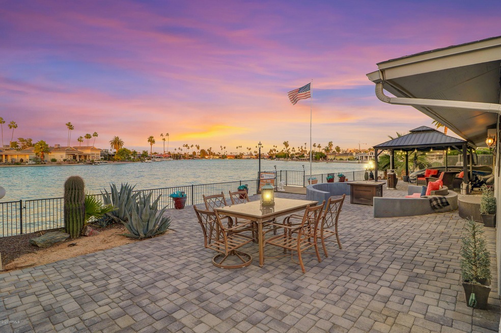 Twilight backyard lake view