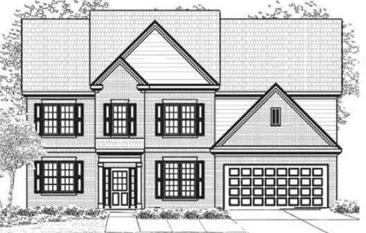 Exterior Front. Rendering of plan & elevation.