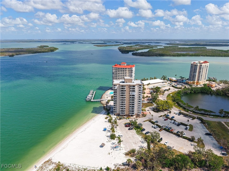 Bird's eye view of a nearby body of water and apar