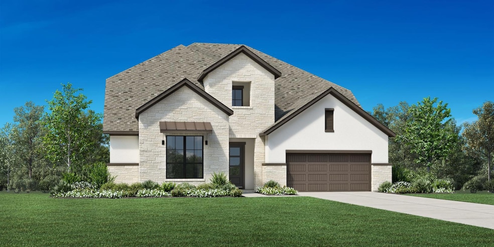 French country style house with stone siding, a f