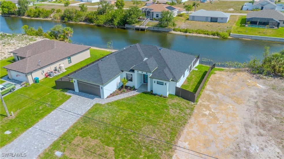 Aerial perspective of suburban area with a large b