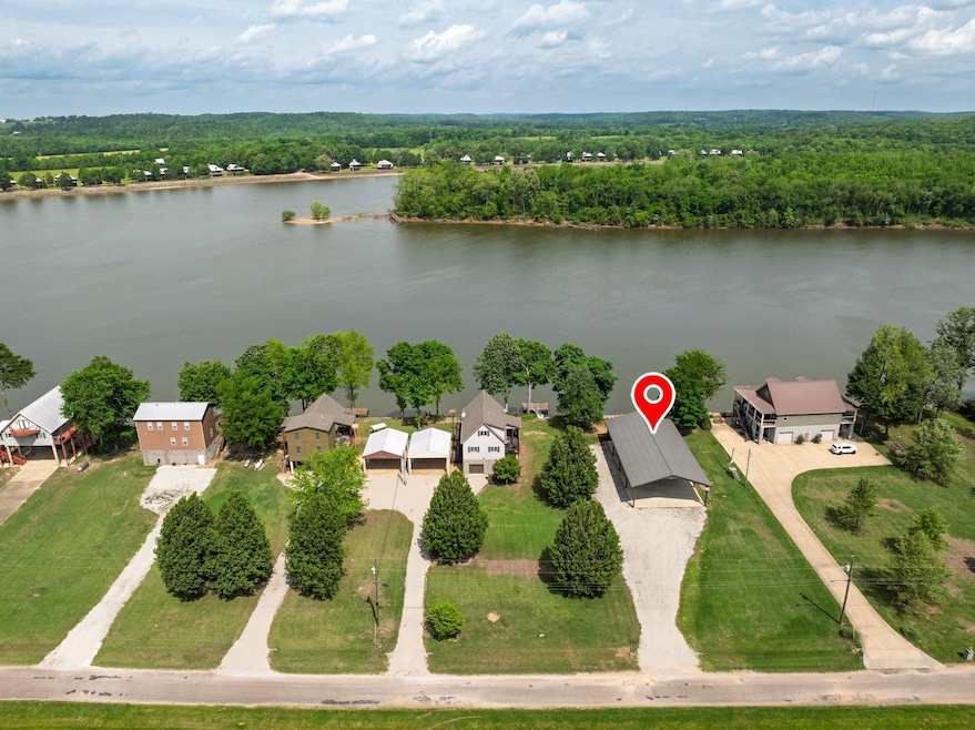 Drone / aerial view of a large body of water and a