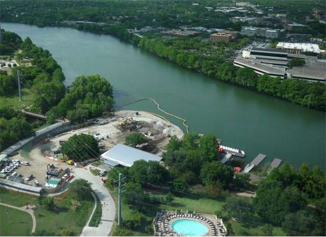 View of new Austin Rowing Club Boathouse and the f