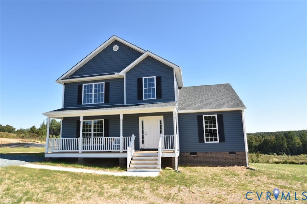 View of front of house featuring a porch, crawl space, a front lawn, and roof with shingles