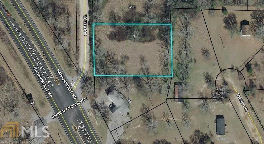 Aerial map of property and surrounding area with property parcel outlined