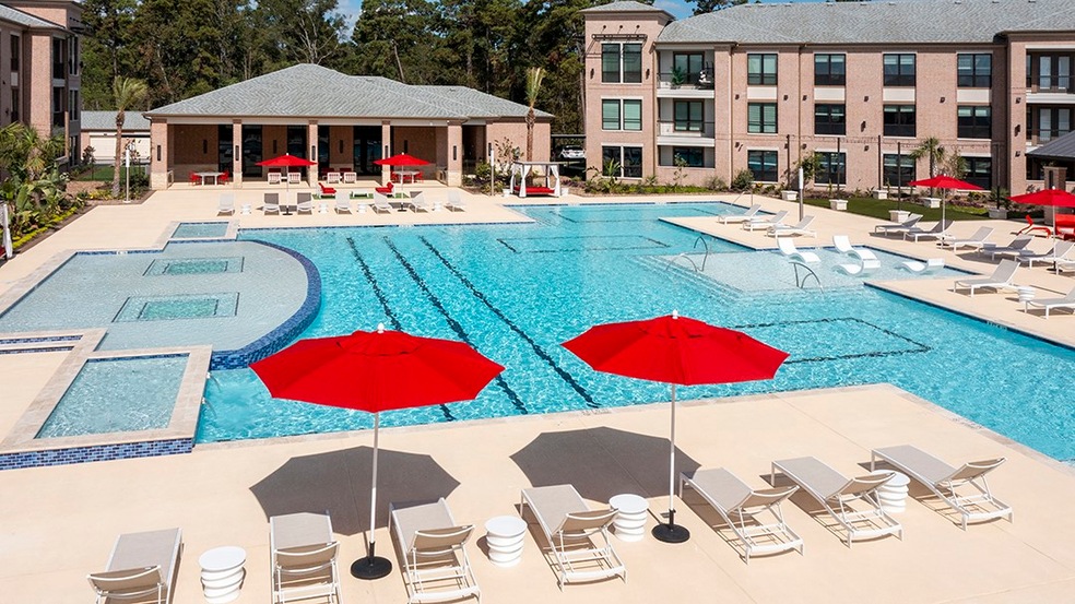 Property resort style pool cabanas, in water loung