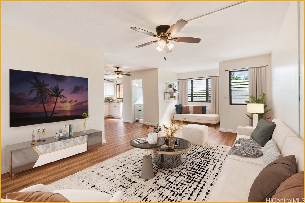 Virtually staged. Living room and entryway