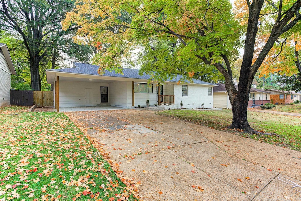 Ranch-style home with a front lawn and a carport