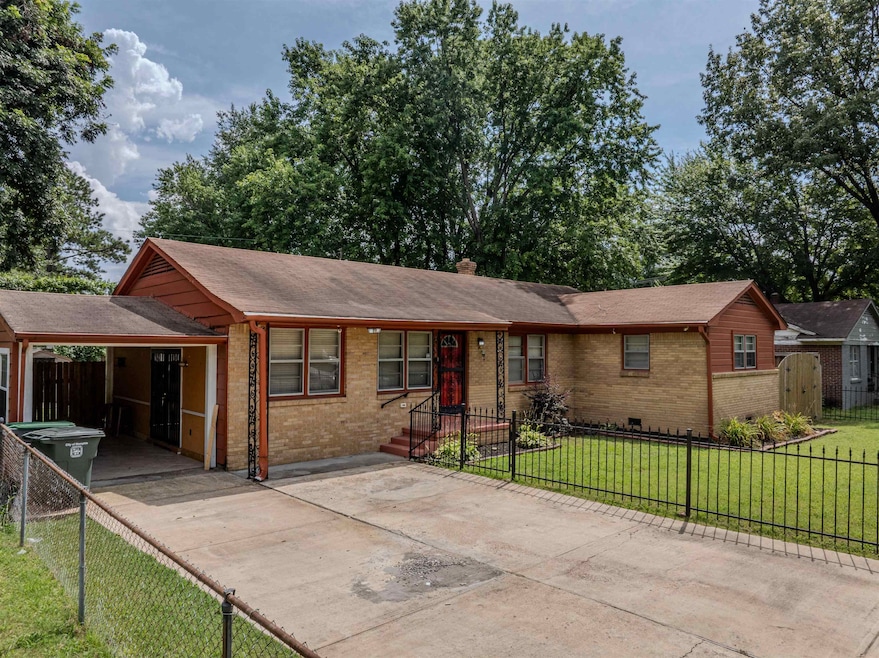Ranch-style house featuring brick siding, concrete driveway, and roof with shingles