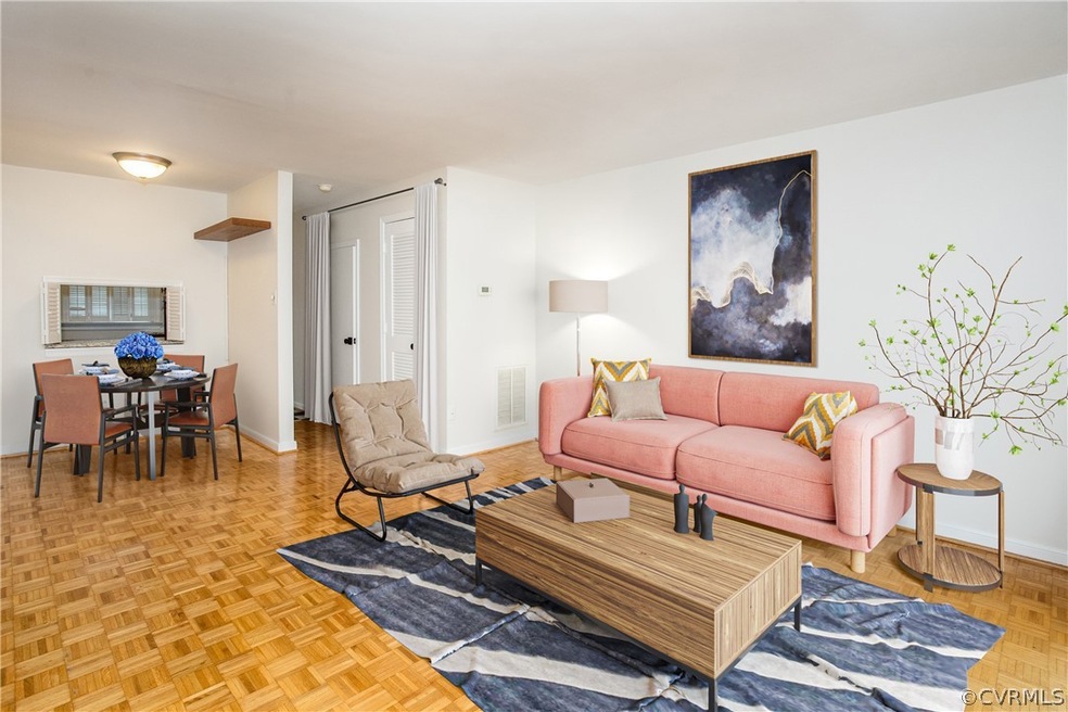 Virtually stages living and dining spaces