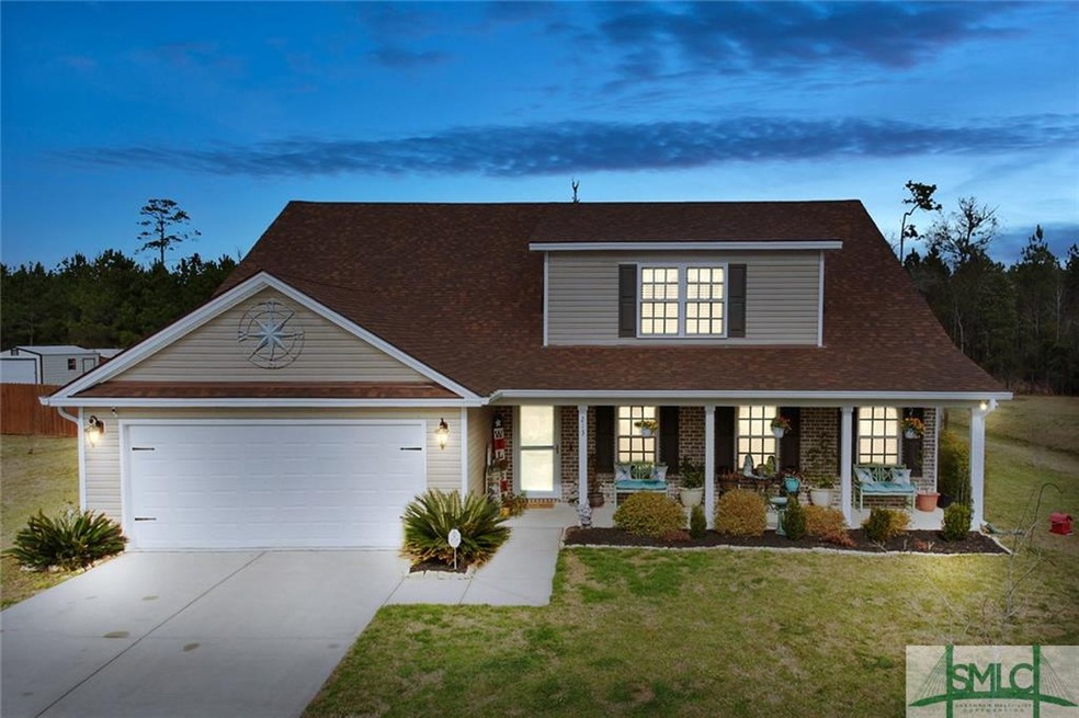 Exterior of home at twilight.