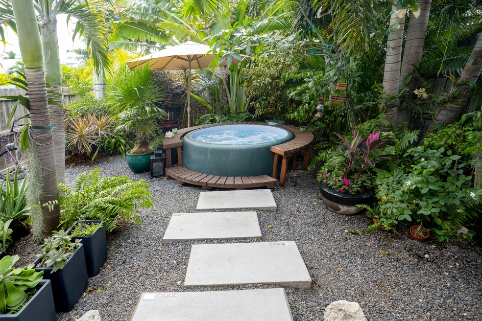 Lush Yard and Hot Tub