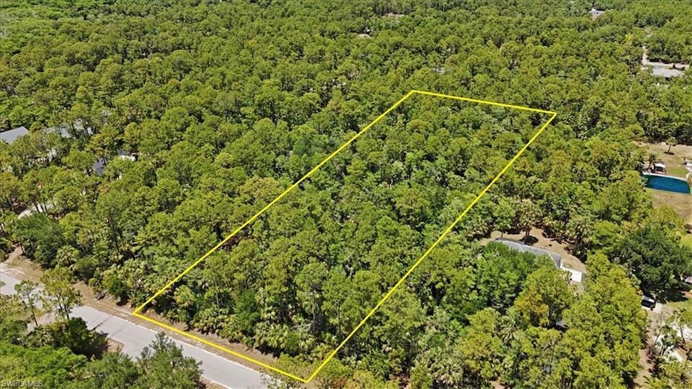 View of property location with property boundaries highlighted and a heavily wooded area