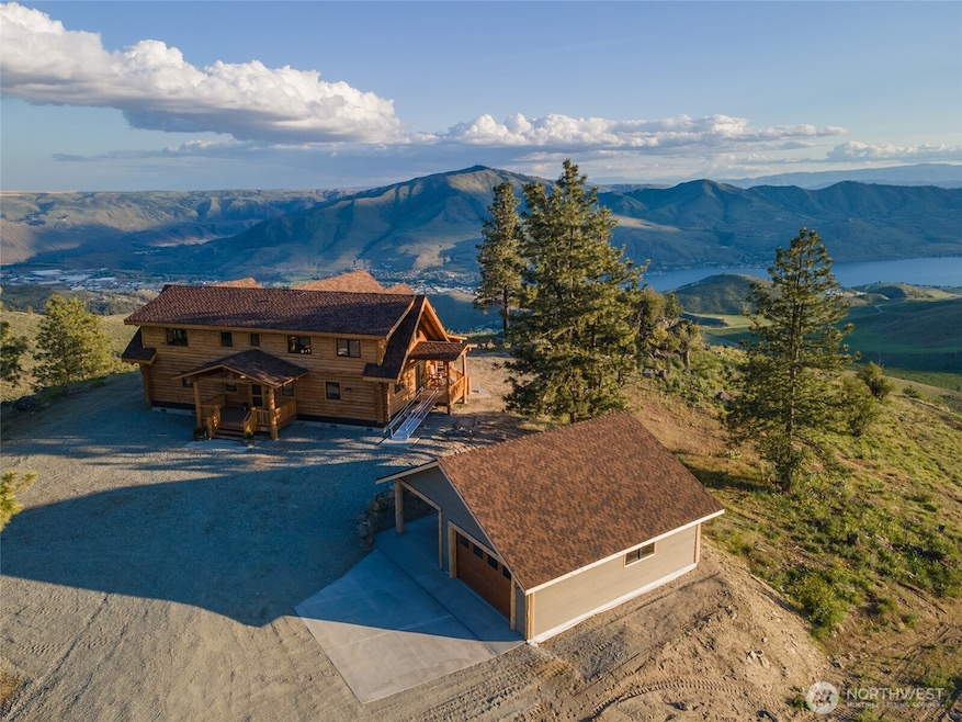 Aerial view of home overlooking Lake Chelan.