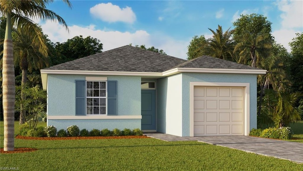 Single story home with a garage and a front yard