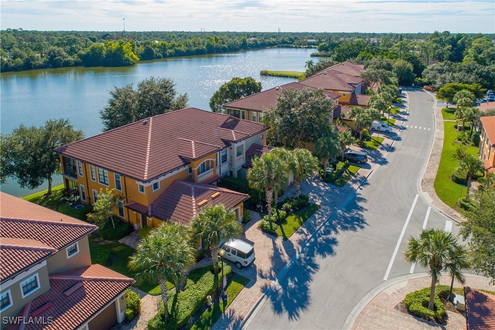 overhead pic of buildings and lake behind building
