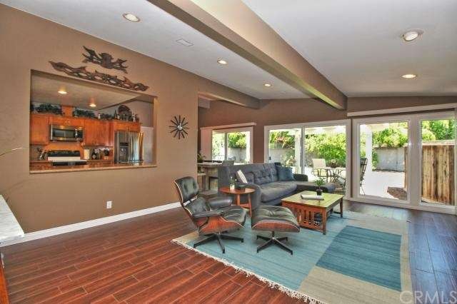 Great Room Design with Wood-Style Tile Flooring, C