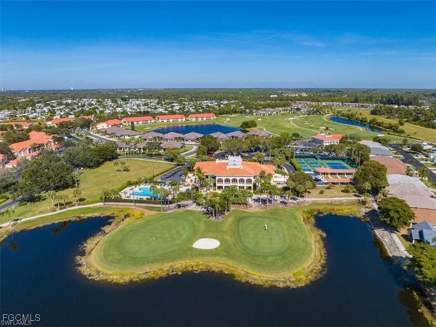 Aerial view of the Clubhouse, pool, golf course, tennis and pickleball courts