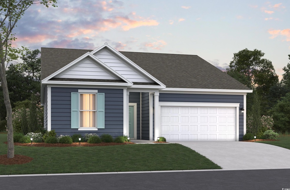 View of front facade featuring roof with shingles, concrete driveway, an attached garage, and a front lawn
