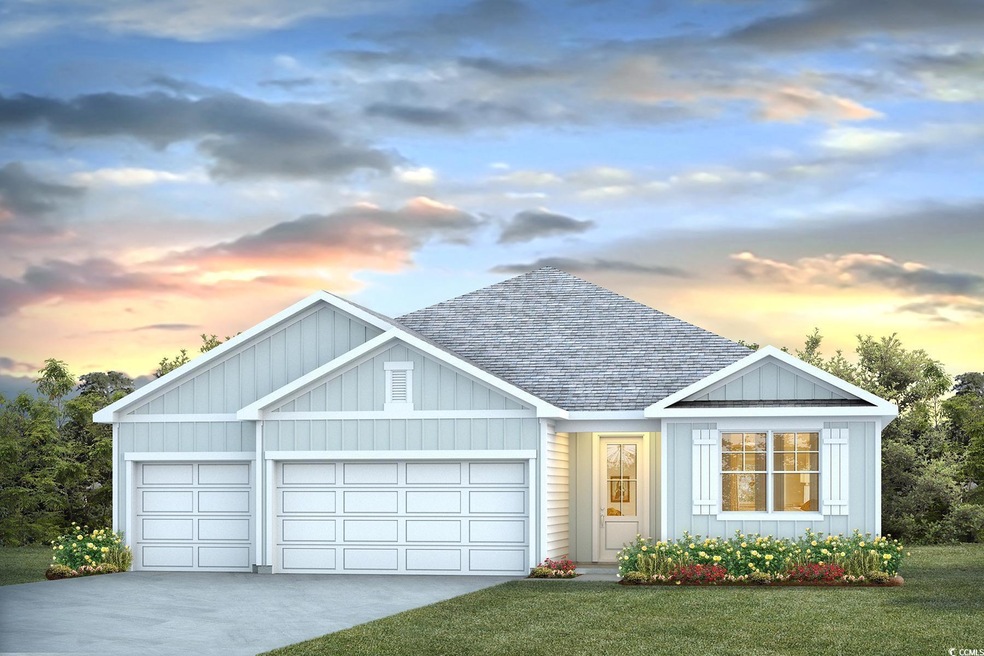 Ranch-style home with a garage, board and batten siding, driveway, roof with shingles, and a front lawn
