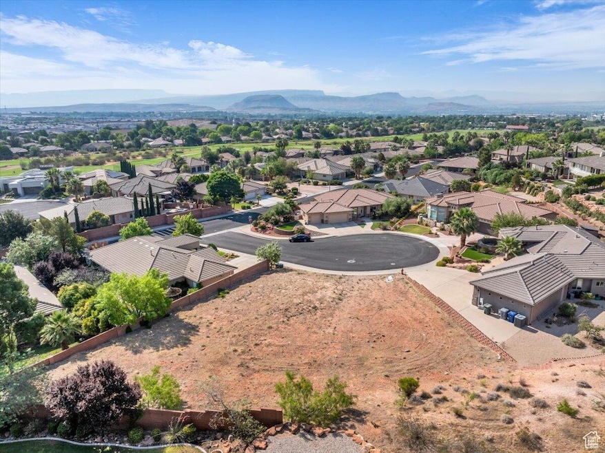 Aerial perspective of suburban area with mountains