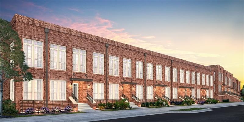 Rendering of the front of the building with mercha