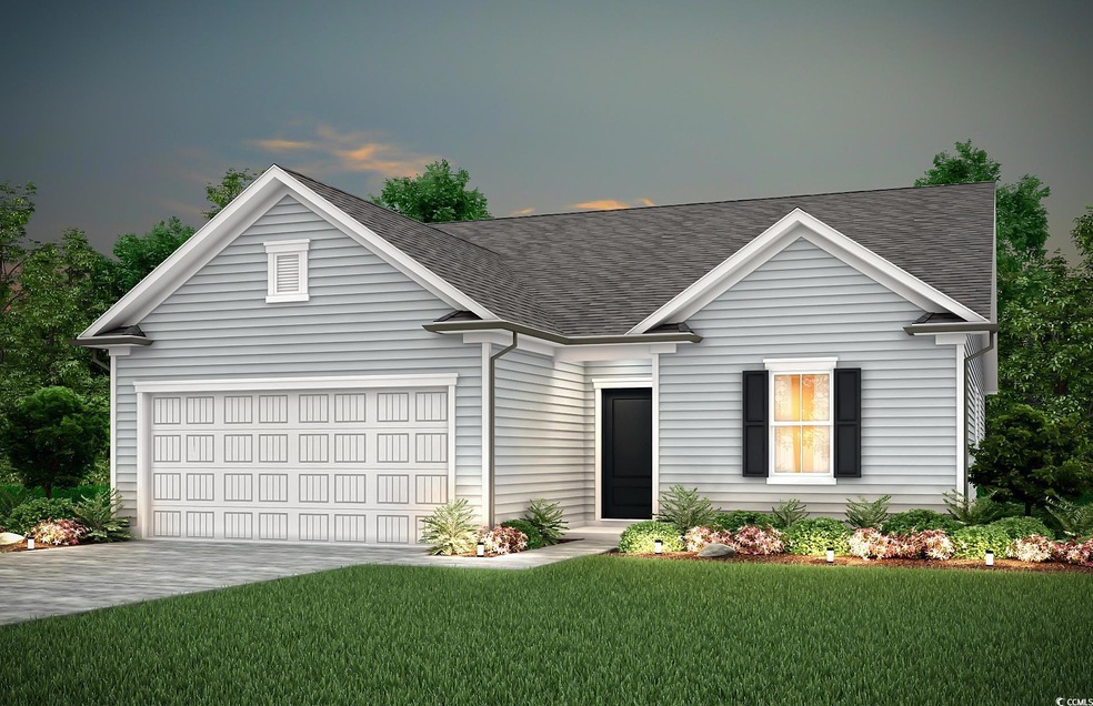 Ranch-style home featuring a yard and a garage