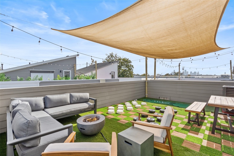 Rooftop deck with downtown skyline views
