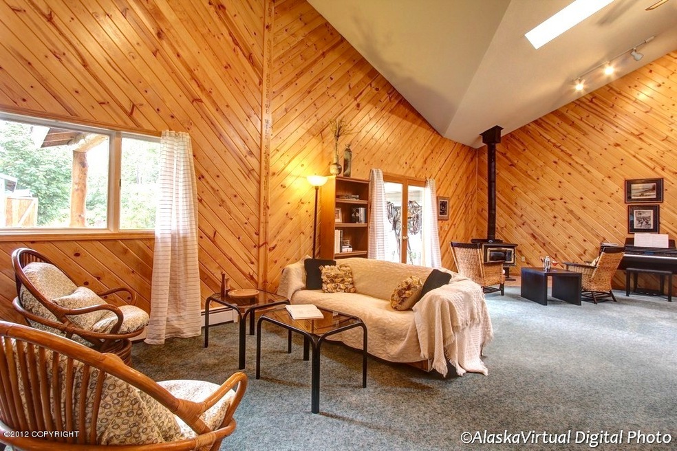 Vaulted living room with TnG accents