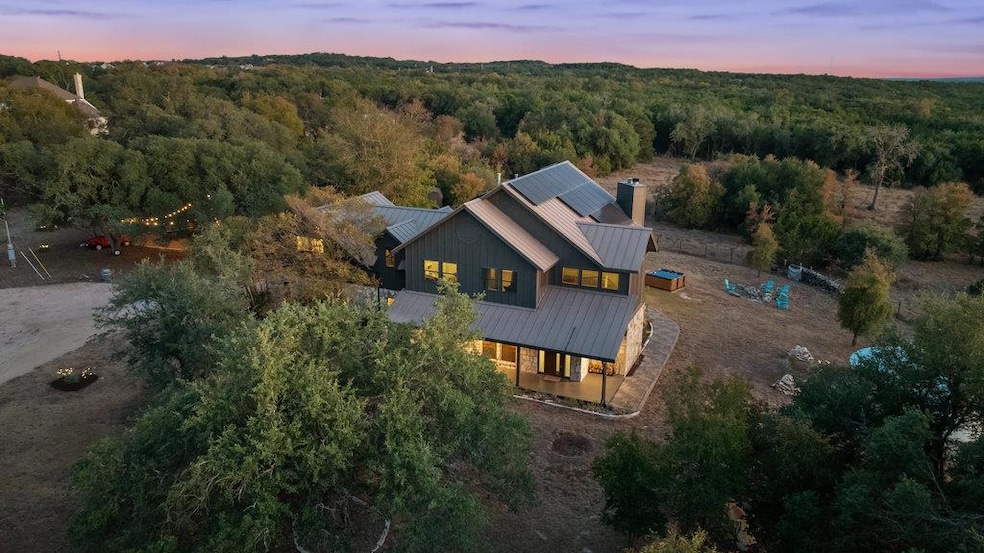 Aerial view at dusk of a forest view
