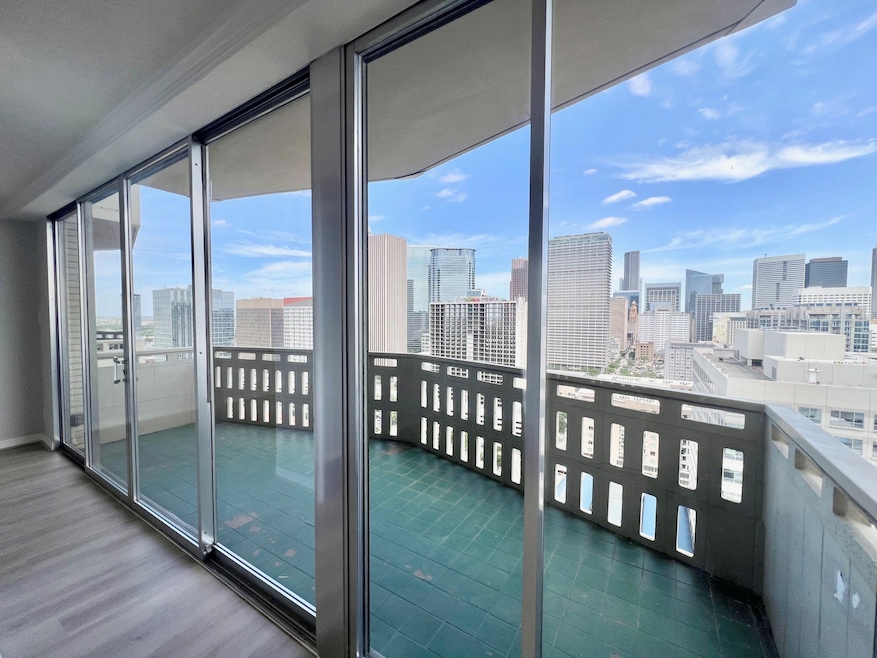 View of Houston's skyline from your vanity