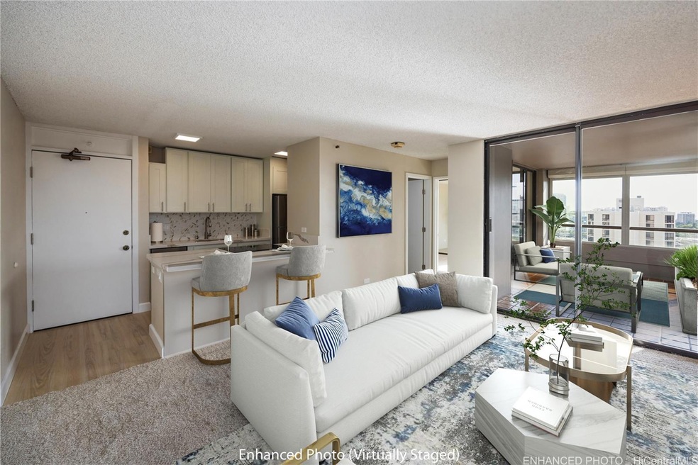 Living room with view to Kitchen & Lanai (Enhanced