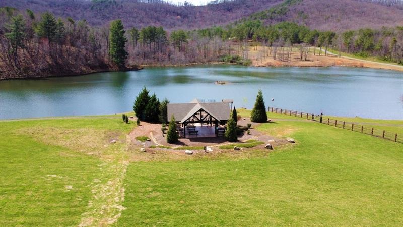 Pavilion with dock at the community lake.