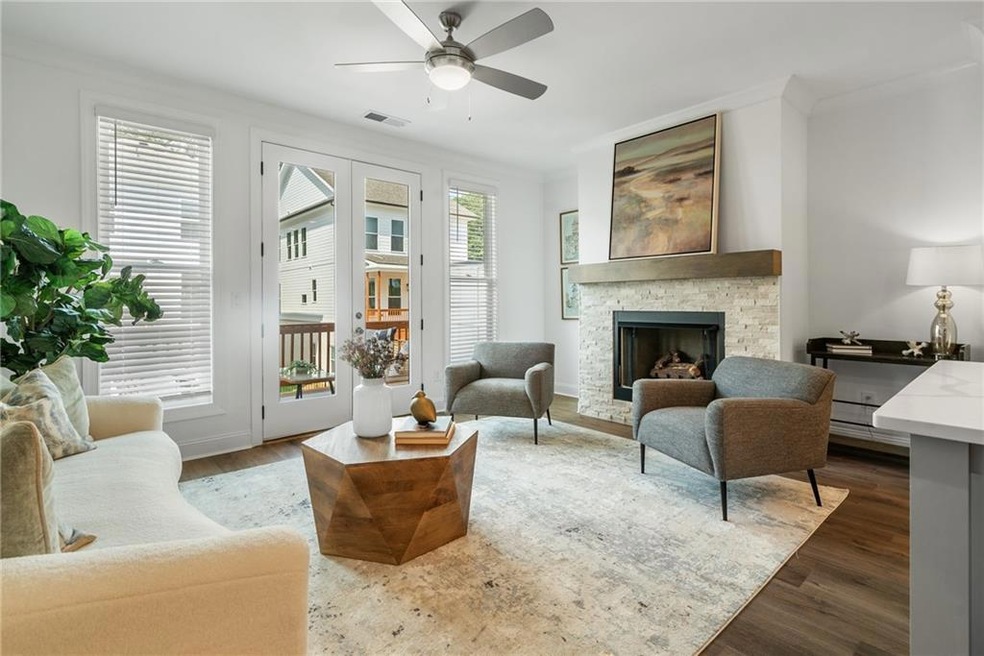 The light-filled family room, accentuated by a gas