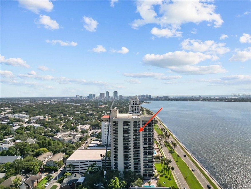 Drone view 2413 Atrium Bayshore Blvd with spectacular drone view of Hillsborough Bay looking north