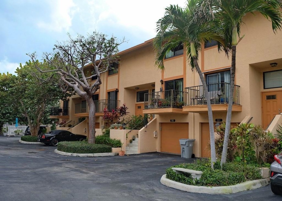 View of townhouse exterior from driveway