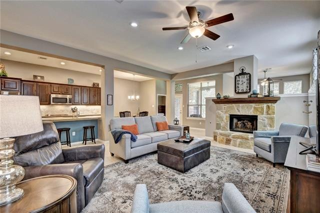 Gorgeous stone fireplace in family room.