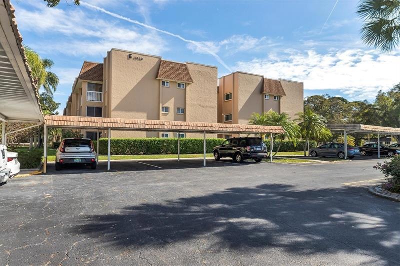 Resident assigned, covered parking is close to the building entrance.