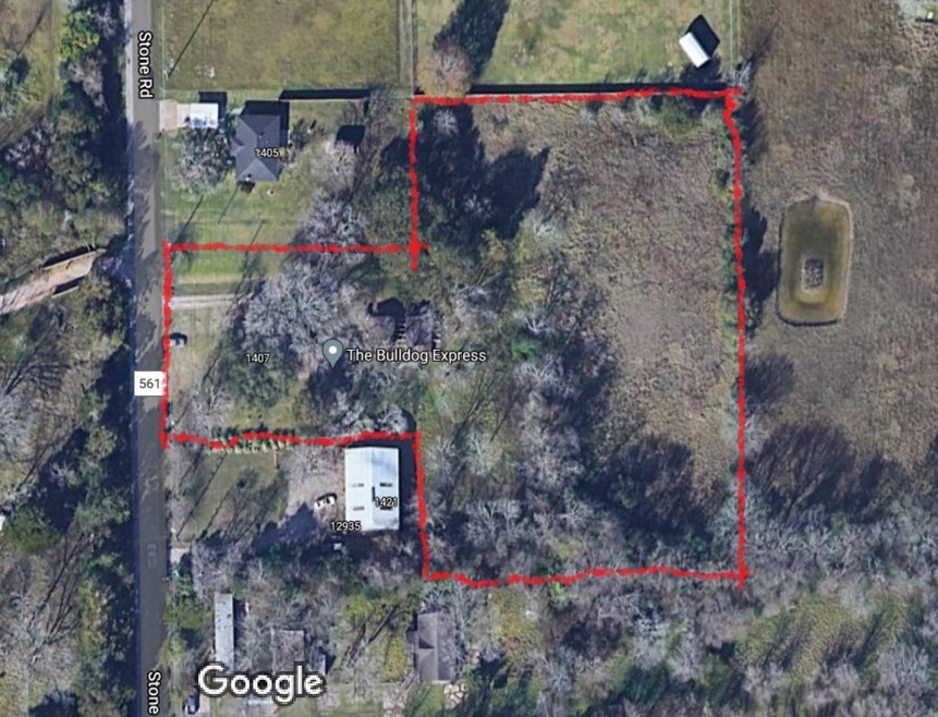 3 ACRE LOT IS T SHAPED.