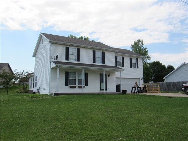 View with 2-car garage.