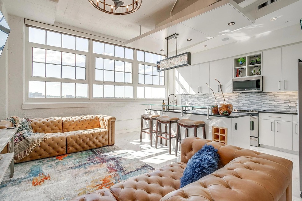 Living room with automatic shades