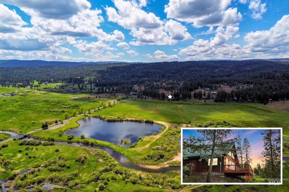 Aerial view of property and surrounding area with a forest and property boundaries highlighted